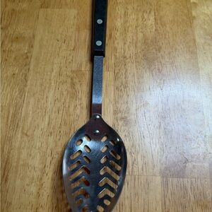 Vintage EKCO Forge Stainless Steel Slotted Serving Spoon – Black Handle – USA Ma